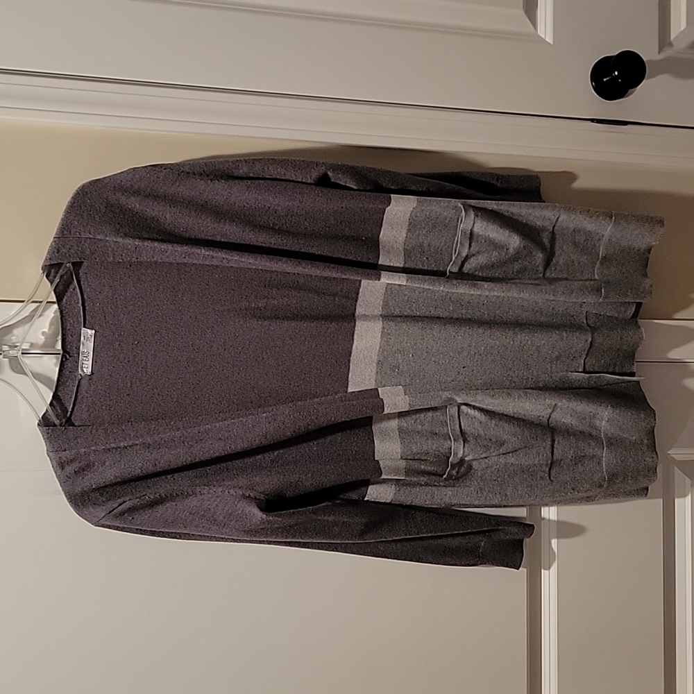Et Eais long gray striped cardigan